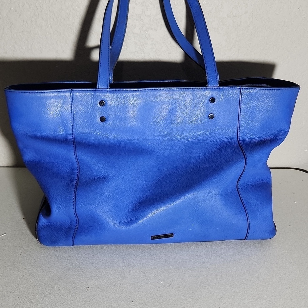 Rebecca Minkoff Bowery Leather Tote Bag Electric Blue With Black Hardware Purse View 5